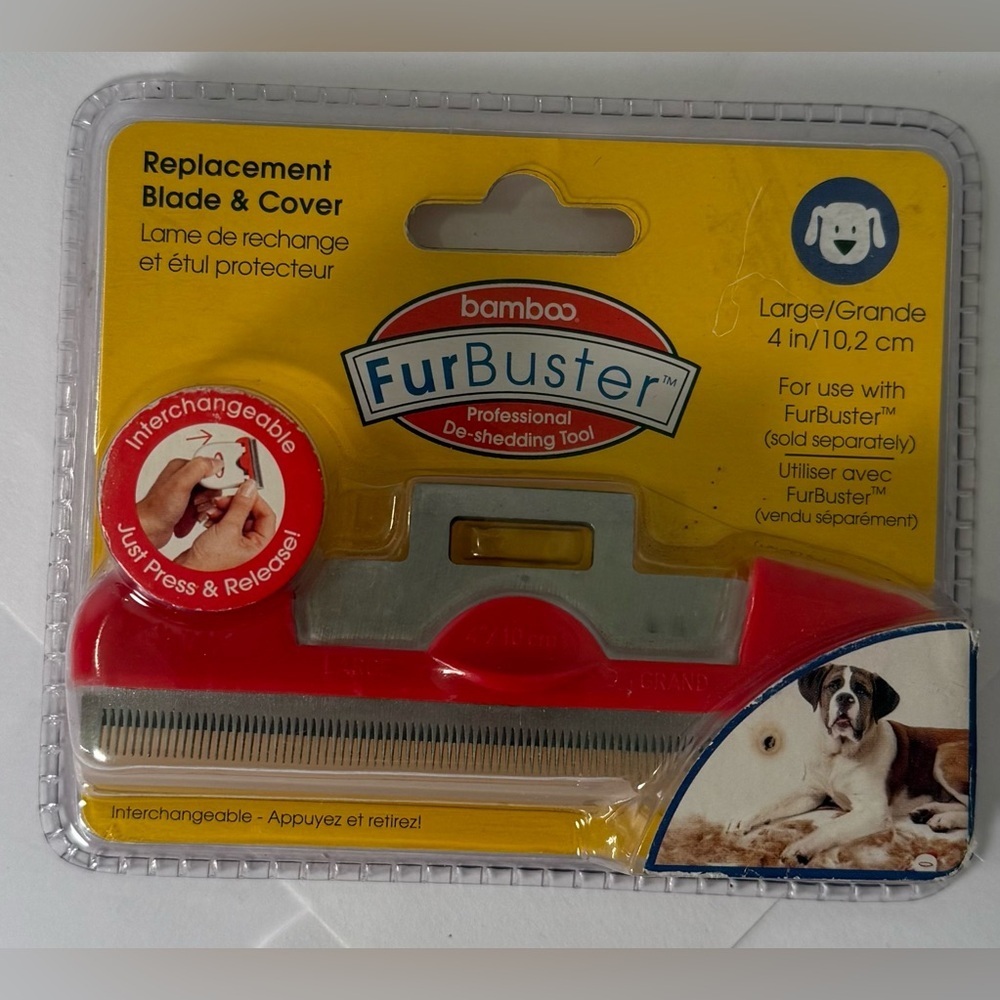 FurBuster Bamboo Replacement Blade & Cover De-Shedding Tool Package-  Large Dog